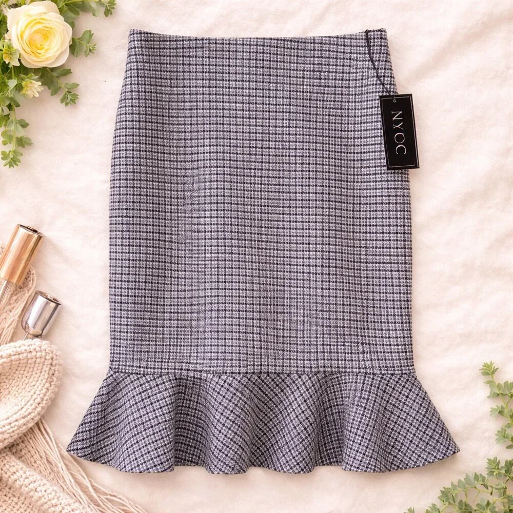 NYCC Houndstooth Fit & Flare Skirt Black Lilac Ivory Pull-On Size Small NWT - Picture 1 of 7